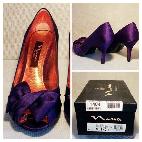 Nina Shoes Shoes - Nina Women Forbes Grape Luster Satin Peep Toe Heels
